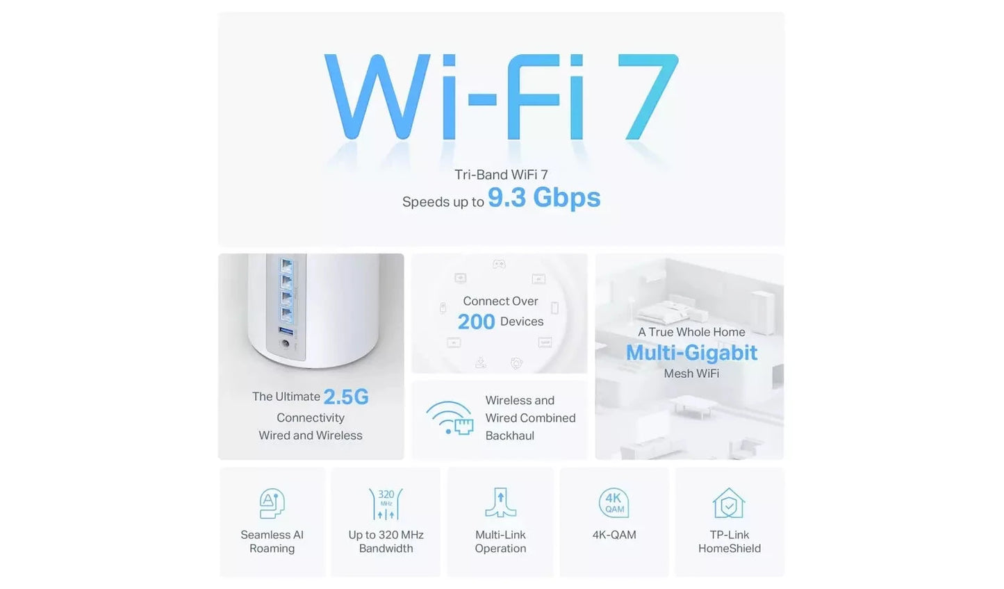 TP-Link Deco BE65 Whole Home Mesh Wi-Fi 7 System (3-Pack, 9.3Gbps) TP Link