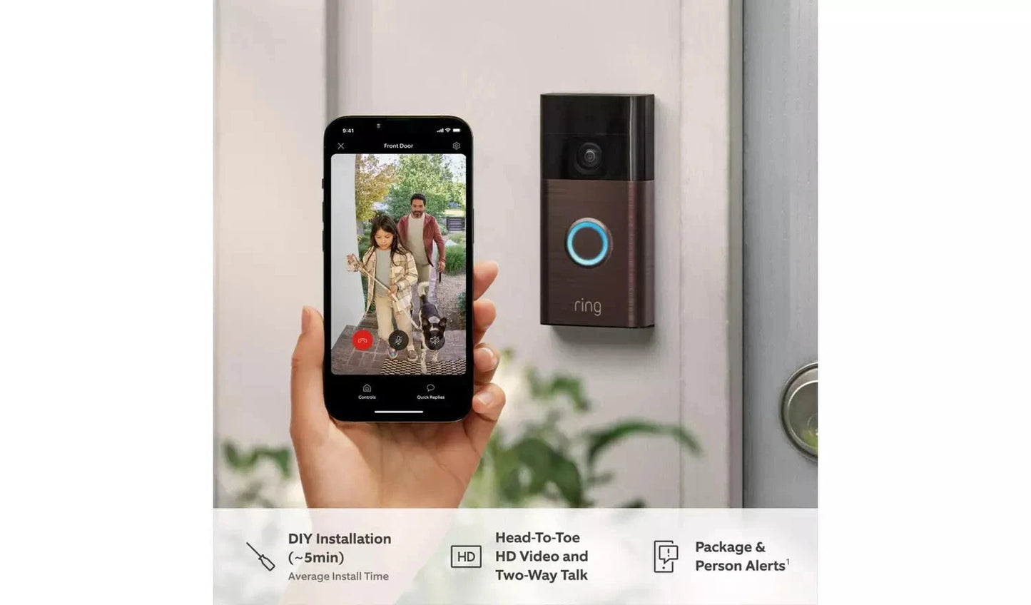 Ring Video Doorbell (Battery-Powered) with Chime – Venetian Bronze Ring