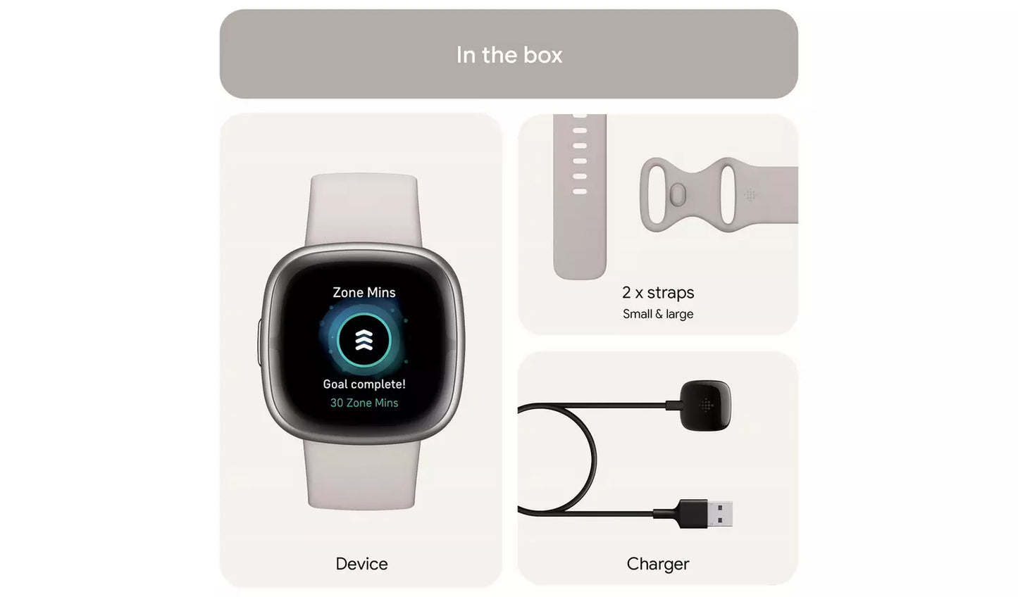 Fitbit Sense 2 Smart Watch – Lunar White/Platinum (New) Google