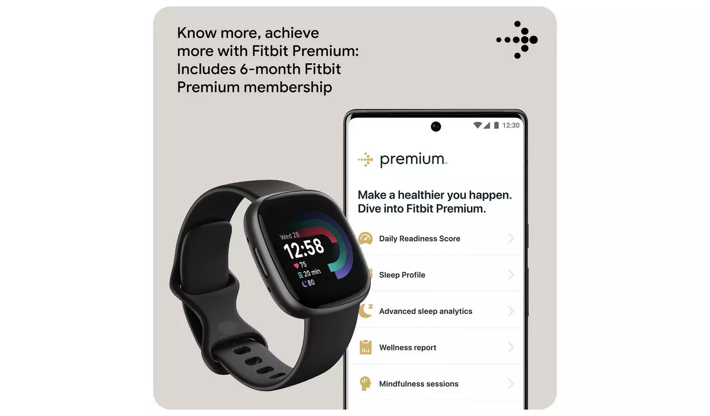 Fitbit Versa 4 Smart Watch – Black/Graphite (New) Google