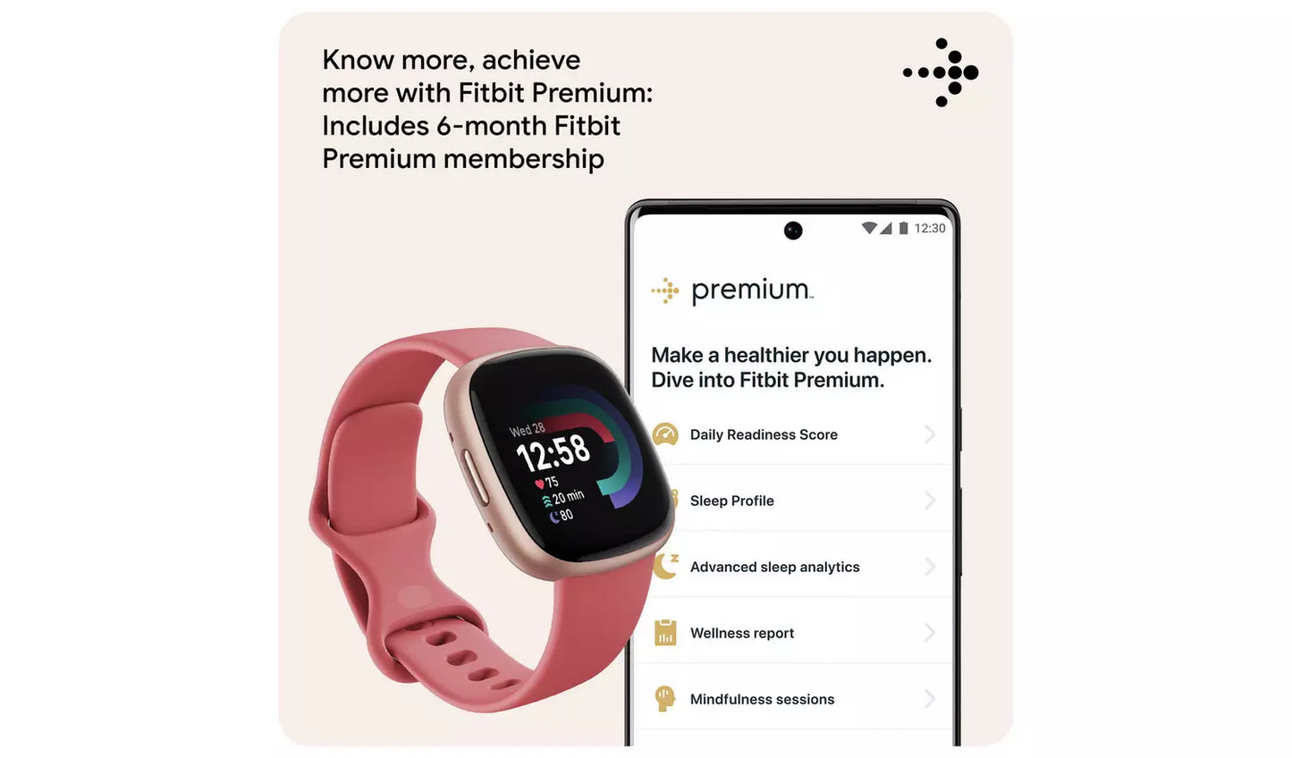 Fitbit Versa 4 Smart Watch – Pink Sand / Copper Rose (New) Google