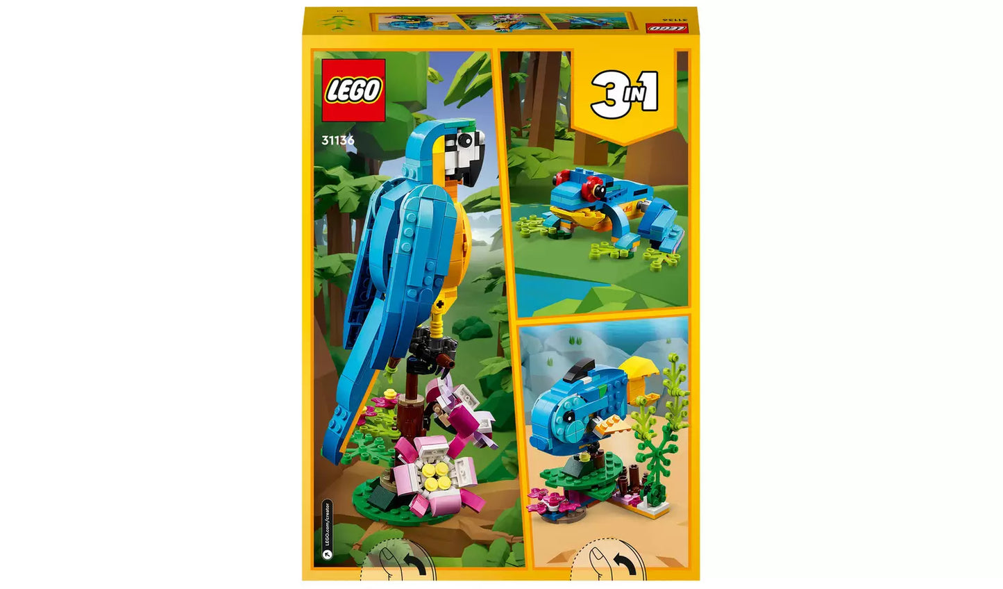 LEGO Creator 3in1 Exotic Parrot Animals Building Toy | Ages 7+ | Model 31136 | New LEGO