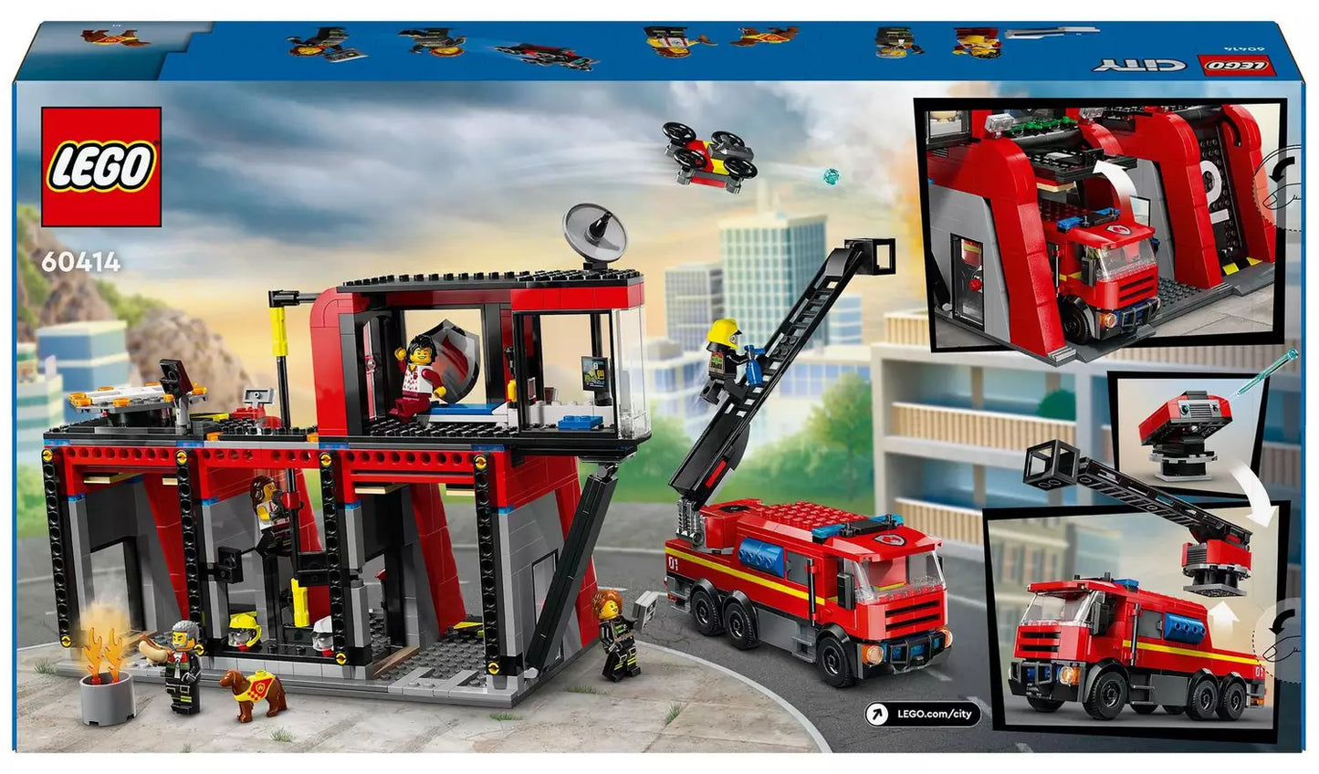 LEGO City Fire Station with Fire Engine Toy Playset | Ages 6+ | Model 60414 | New LEGO