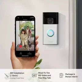 Ring Video Doorbell (Battery-Powered) with Chime – Satin Nickel Ring
