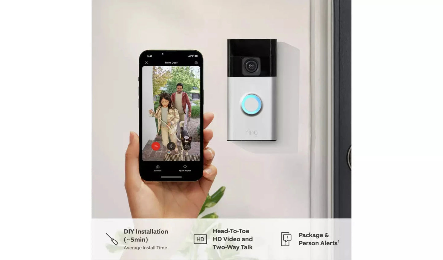Ring Video Doorbell (Battery-Powered) – Satin Nickel Ring