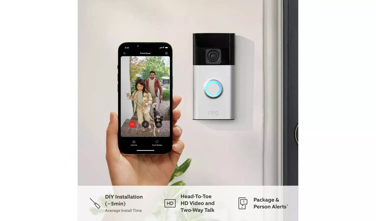 Ring Video Doorbell (Battery-Powered) – Satin Nickel Ring