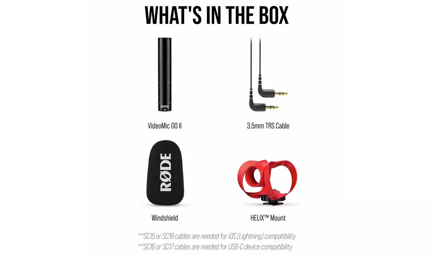 RØDE VideoMic GO II Shotgun Microphone with HELIX Mount – Black (New) RØDE
