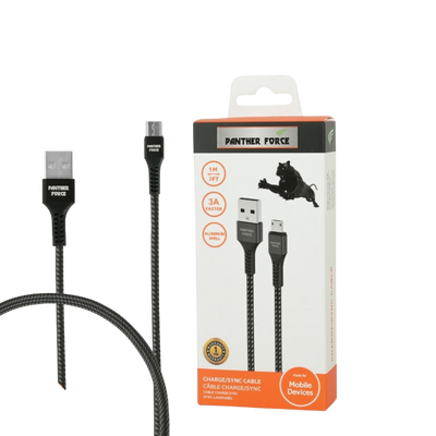 PF11- Panther Force 3A 1M Cable for Micro - Fast Charging and Data Transfer for Micro USB Devices Panther Force