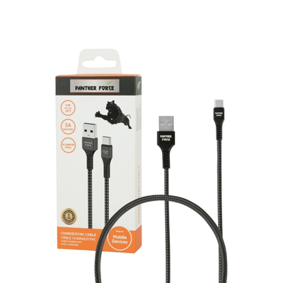 PF13- Panther Force 3A 1M Cable for Type-C - Extended Length for Convenient Charging and Syncing of Your Phone Panther Force