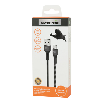 PF13- Panther Force 3A 1M Cable for Type-C - Extended Length for Convenient Charging and Syncing of Your Phone - Funkifone