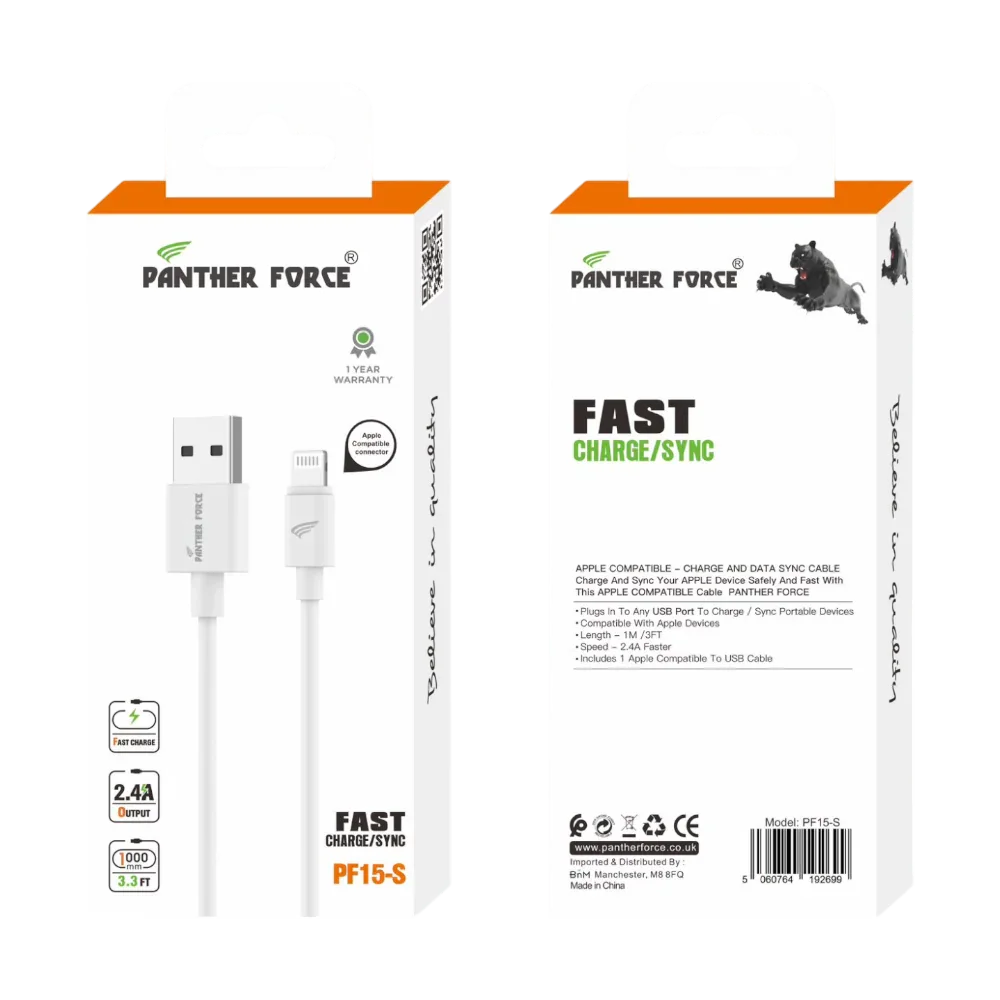 USB to iPhone 1 meter Fast Charging Cable for iPhone 14 - PF15 Panther Force