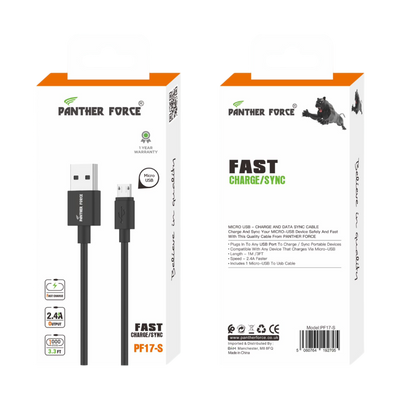 PF17-S- Panther Force Fast Charge/Sync - Fast Charging and Data Transfer for Micro USB Devices Panther Force