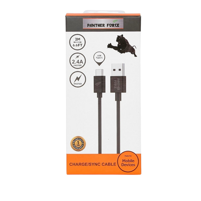 PF20- Panther Force 2M Cable for Type-C - Extended Length for Convenient Charging and Syncing of Your Phone Panther Force