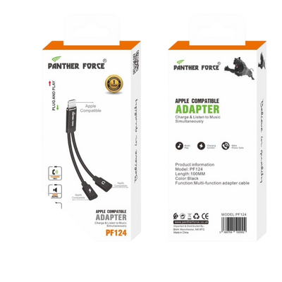 PF124- Panther Force iphone to 2 iphone Jack - Extended Length for Convenient Charging and Syncing of Your Phone Panther Force