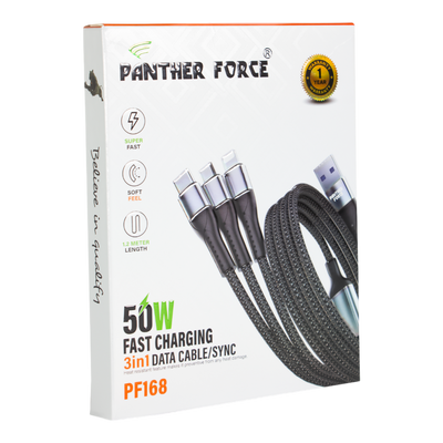 PF168- Panther Force 3 in 1 Cable - Seamless Connectivity, Uninterrupted Power Panther Force