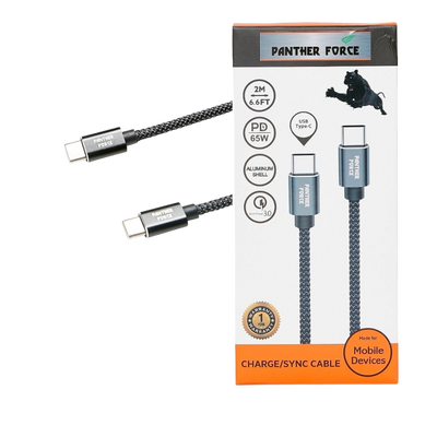 PF173- Panther Force 65W Type-C to Type-C Cable 2M - Fast Charging and Data Transfer Panther Force