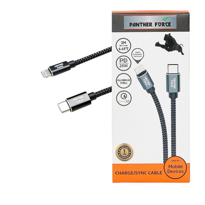 PF62- Panther Force Fast PD Charge/Sync USB-C to Apple Compatible Cable - Fast Charging and Data Transfer Panther Force