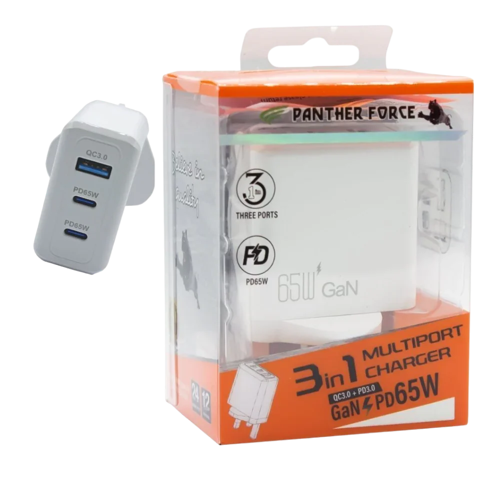 PF193- PANTHER FORCE 65W PLUG WITH 2* C PORT /1* USB A PORT Panther Force