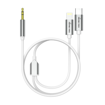 PF280- Panther Force 1M Audio Cable 2-in-1 AUX for Type-C & Apple Connector - Seamless Connectivity, Uninterrupted Power Panther Force