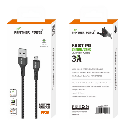 PF36- Panther Force 3A 2M Cable for Micro - Fast Charging and Data Transfer Panther Force