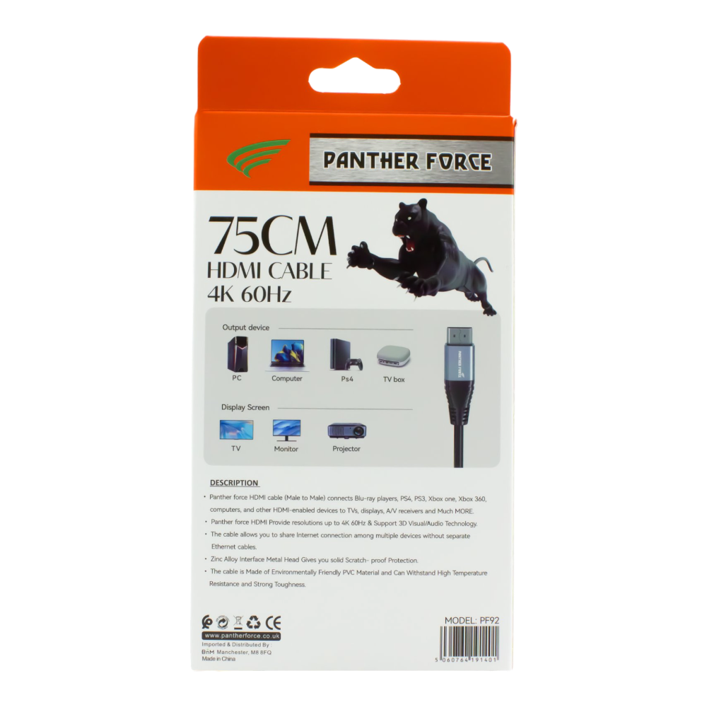 PF92- PANTHER FORCE 0.75M HDMI TO HDMI CABLE Panther Force