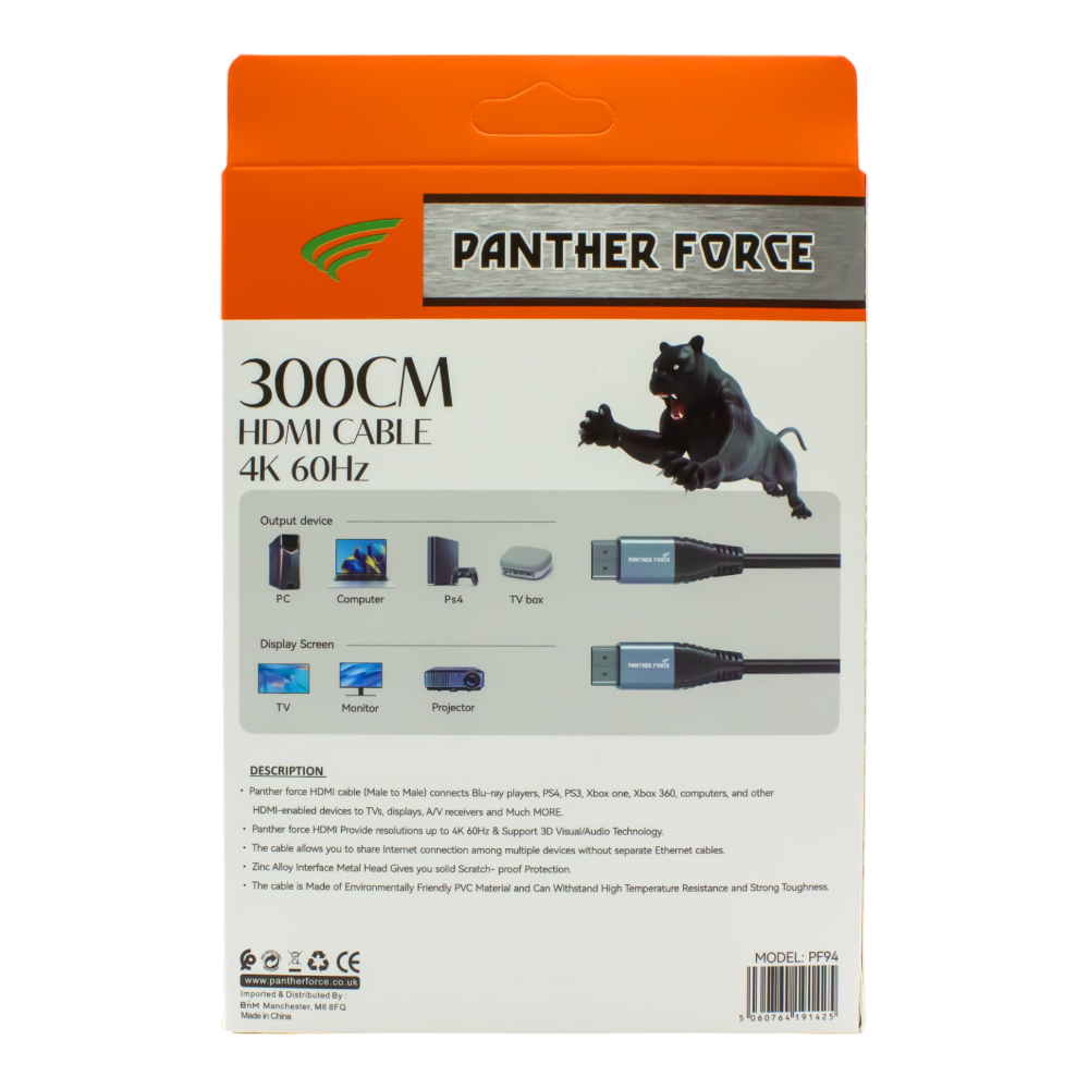 PF94- PANTHER FORCE 3M HDMI TO HDMI CABLE Panther Force