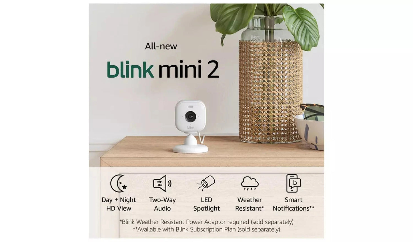 Blink Mini 2 Smart Security Camera + Weather-Resistant Adapter White Blink