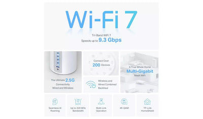 TP-Link Deco BE65 Whole Home Mesh Wi-Fi 7 System (3-Pack, 9.3Gbps) TP Link