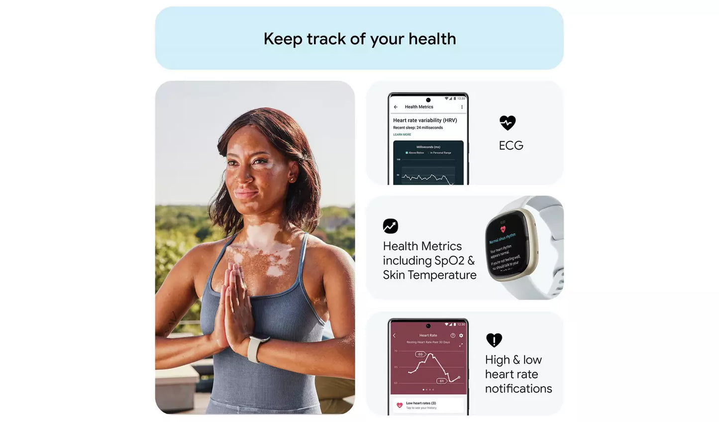 Fitbit Sense 2 Smart Watch – Blue Mist/ Soft Gold (New) Google