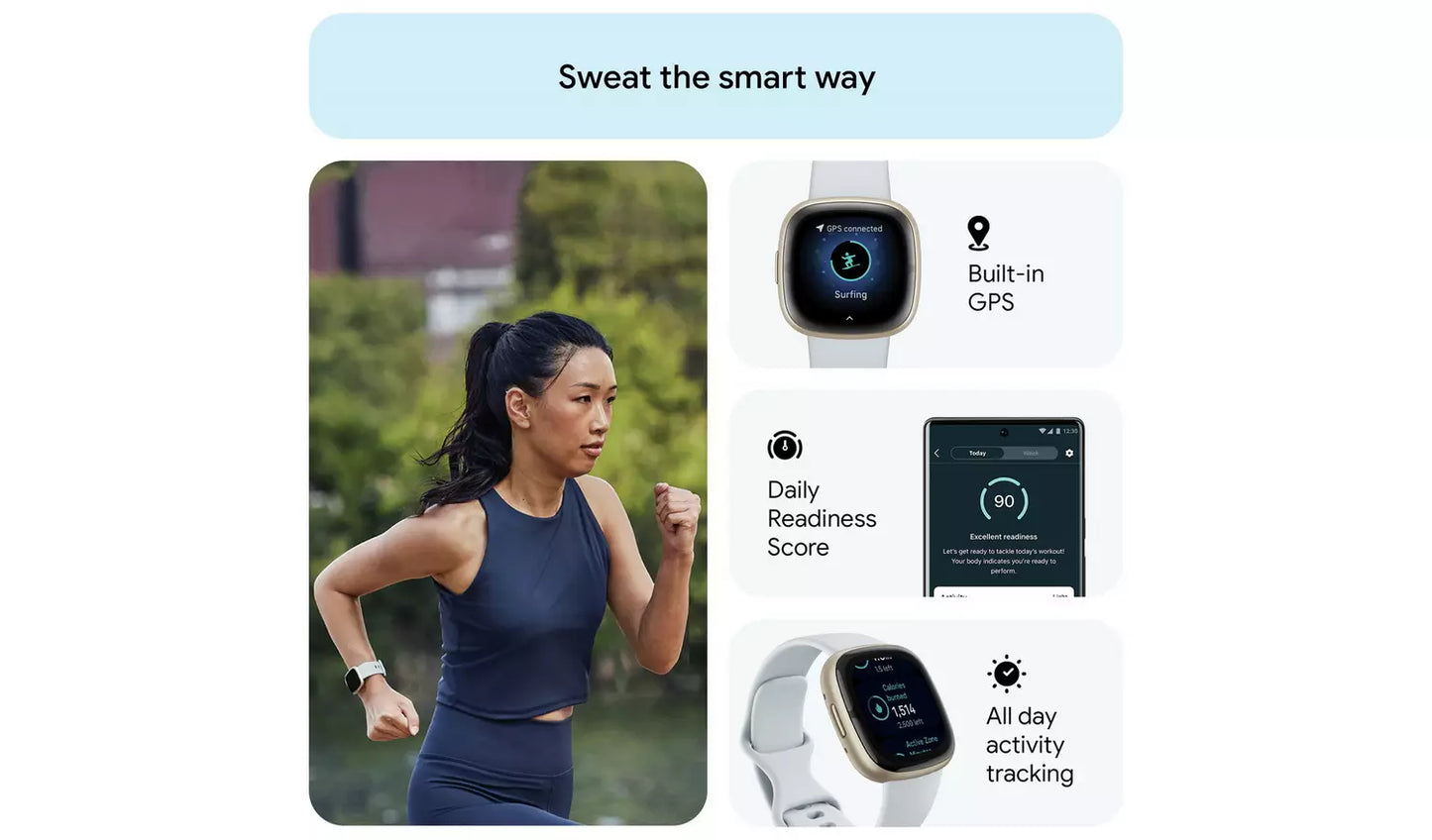 Fitbit Sense 2 Smart Watch – Blue Mist/ Soft Gold (New) Google