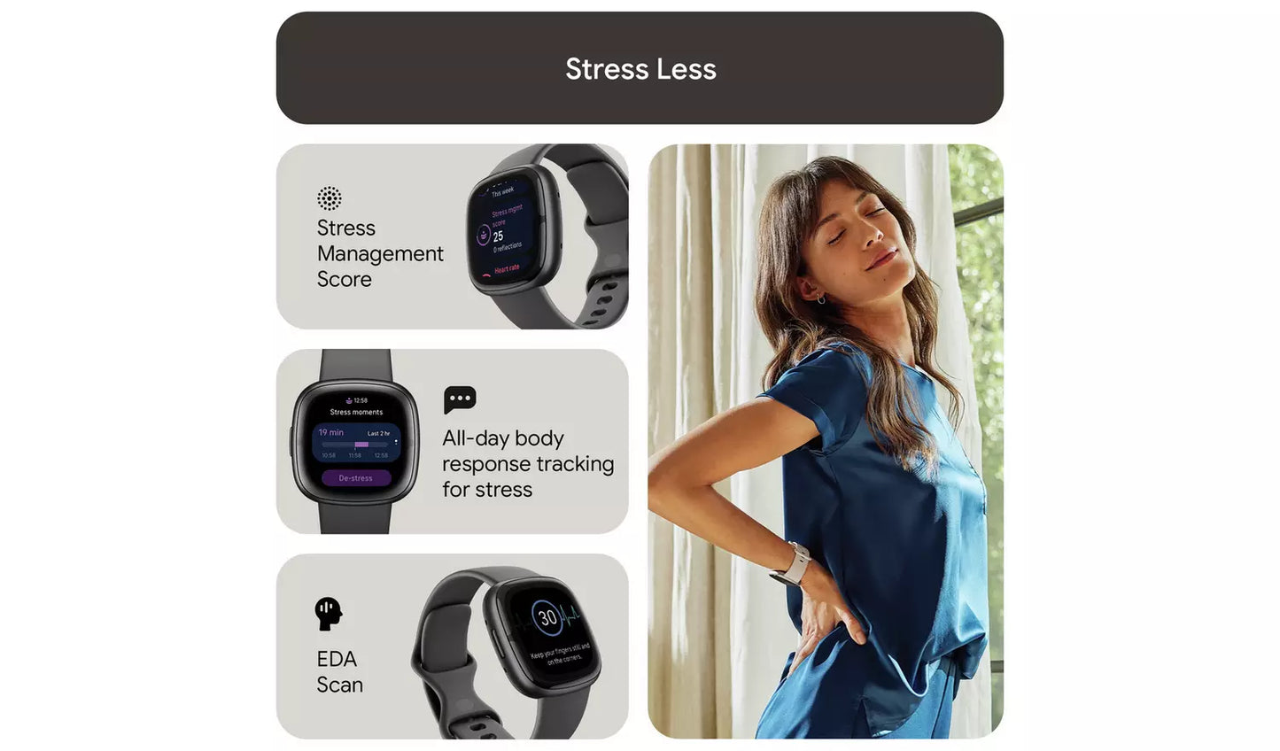 Fitbit Sense 2 Smart Watch – Lunar White/Platinum (New) Google