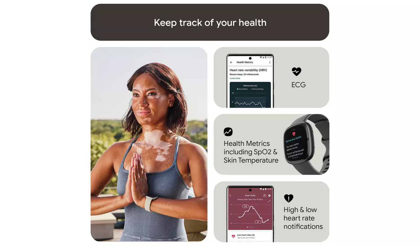 Fitbit Sense 2 Smart Watch – Lunar White/Platinum (New) Google