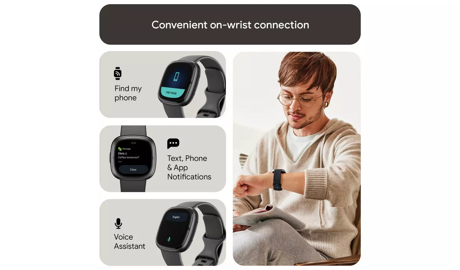 Fitbit Sense 2 Smart Watch – Lunar White/Platinum (New) Google