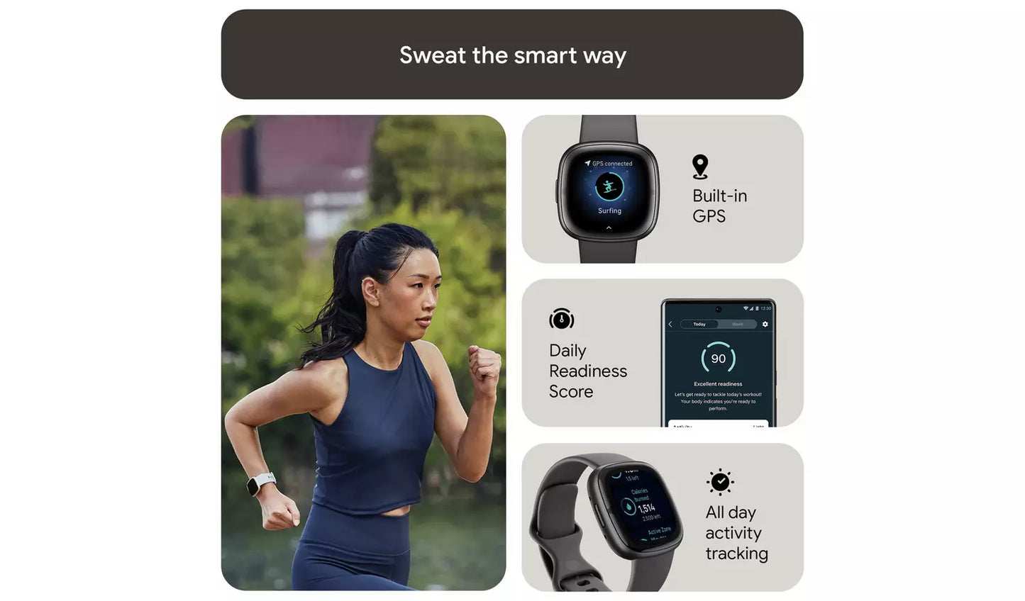 Fitbit Sense 2 Smart Watch – Lunar White/Platinum (New) Google