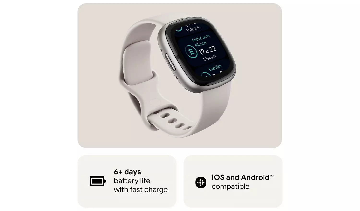 Fitbit Sense 2 Smart Watch – Lunar White/Platinum (New) Google