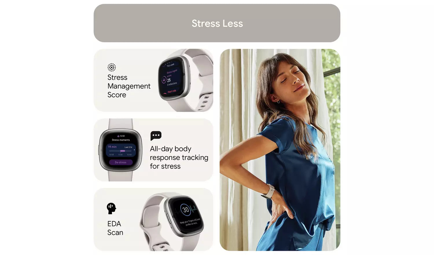 Fitbit Sense 2 Smart Watch – Lunar White/Platinum (New) Google