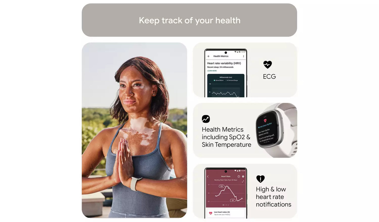 Fitbit Sense 2 Smart Watch – Lunar White/Platinum (New) Google