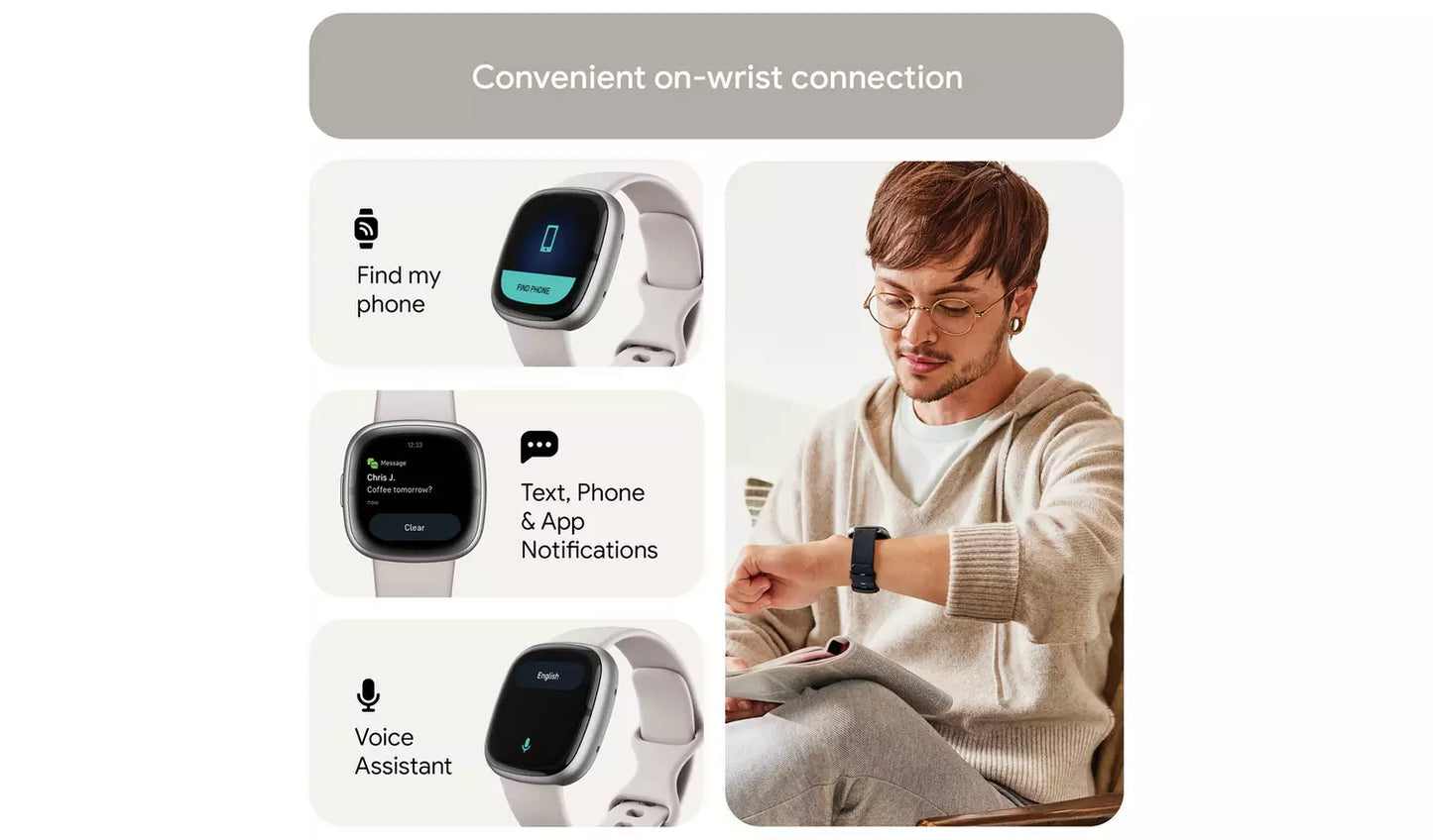 Fitbit Sense 2 Smart Watch – Lunar White/Platinum (New) Google