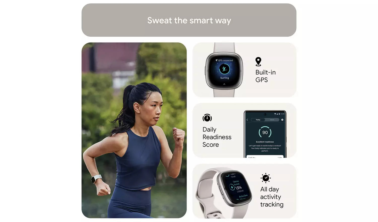 Fitbit Sense 2 Smart Watch – Lunar White/Platinum (New) Google