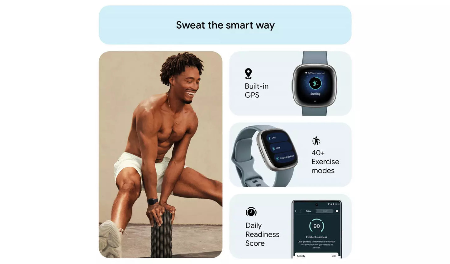 Fitbit Versa 4 Smart Watch – Waterfall Blue, Platinum (New) Google
