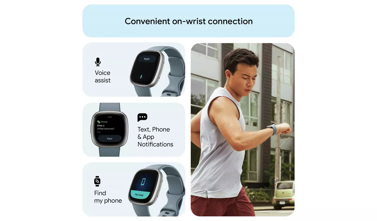 Fitbit Versa 4 Smart Watch – Waterfall Blue, Platinum (New) Google