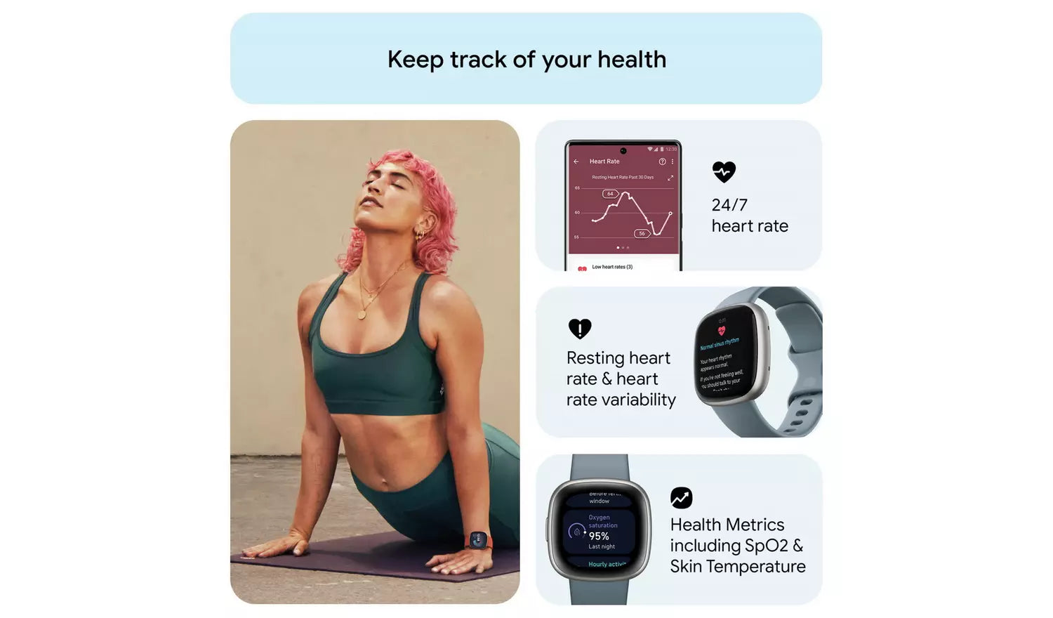 Fitbit Versa 4 Smart Watch – Waterfall Blue, Platinum (New) Google