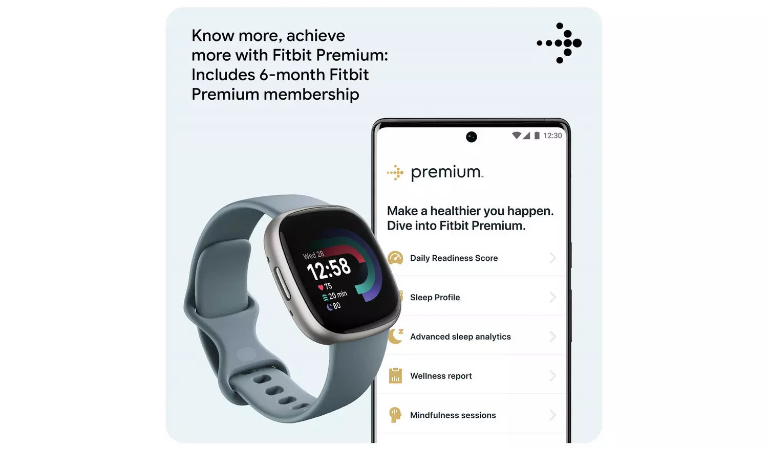 Fitbit Versa 4 Smart Watch – Waterfall Blue, Platinum (New) Google