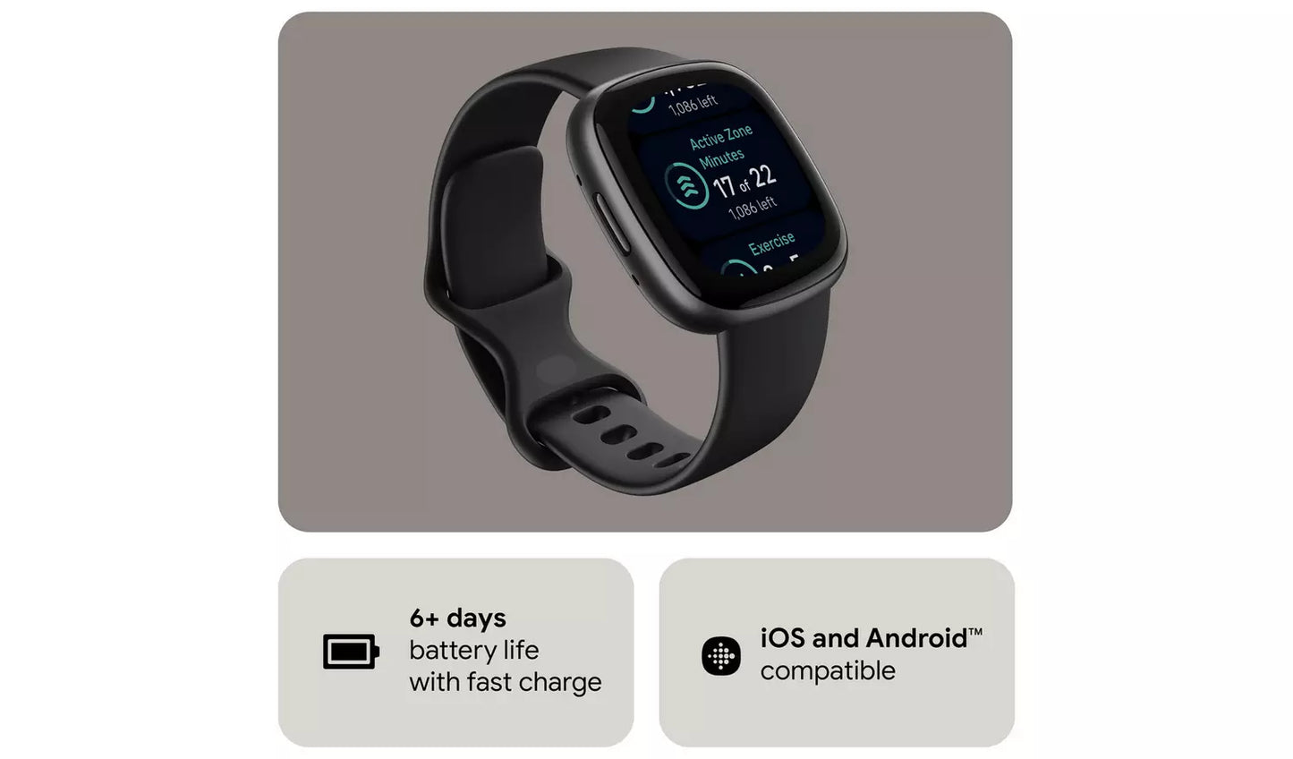 Fitbit Versa 4 Smart Watch – Black/Graphite (New) Google