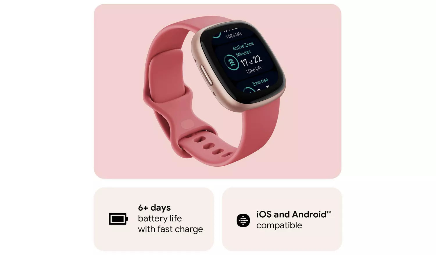 Fitbit Versa 4 Smart Watch – Pink Sand / Copper Rose (New) Google