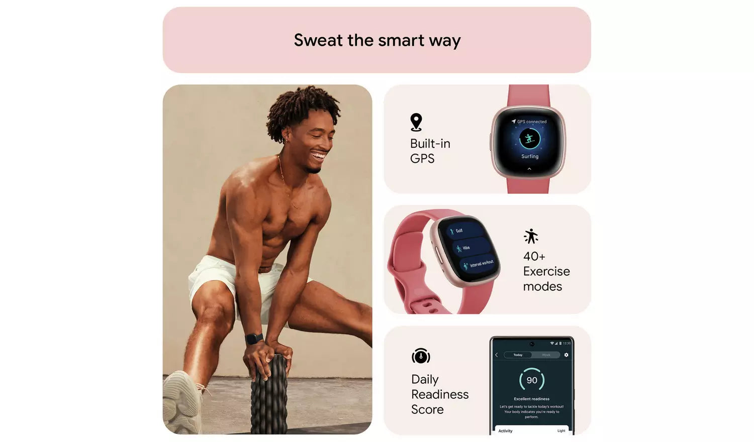 Fitbit Versa 4 Smart Watch – Pink Sand / Copper Rose (New) Google
