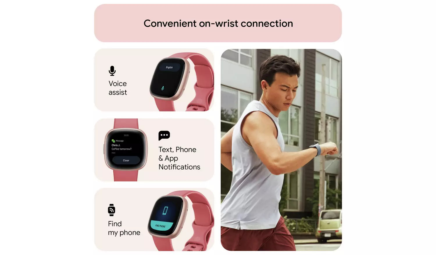 Fitbit Versa 4 Smart Watch – Pink Sand / Copper Rose (New) Google