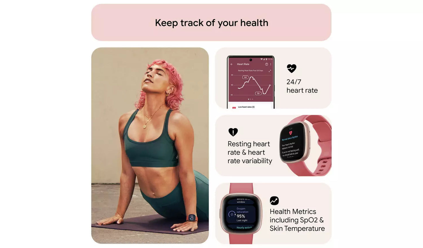 Fitbit Versa 4 Smart Watch – Pink Sand / Copper Rose (New) Google