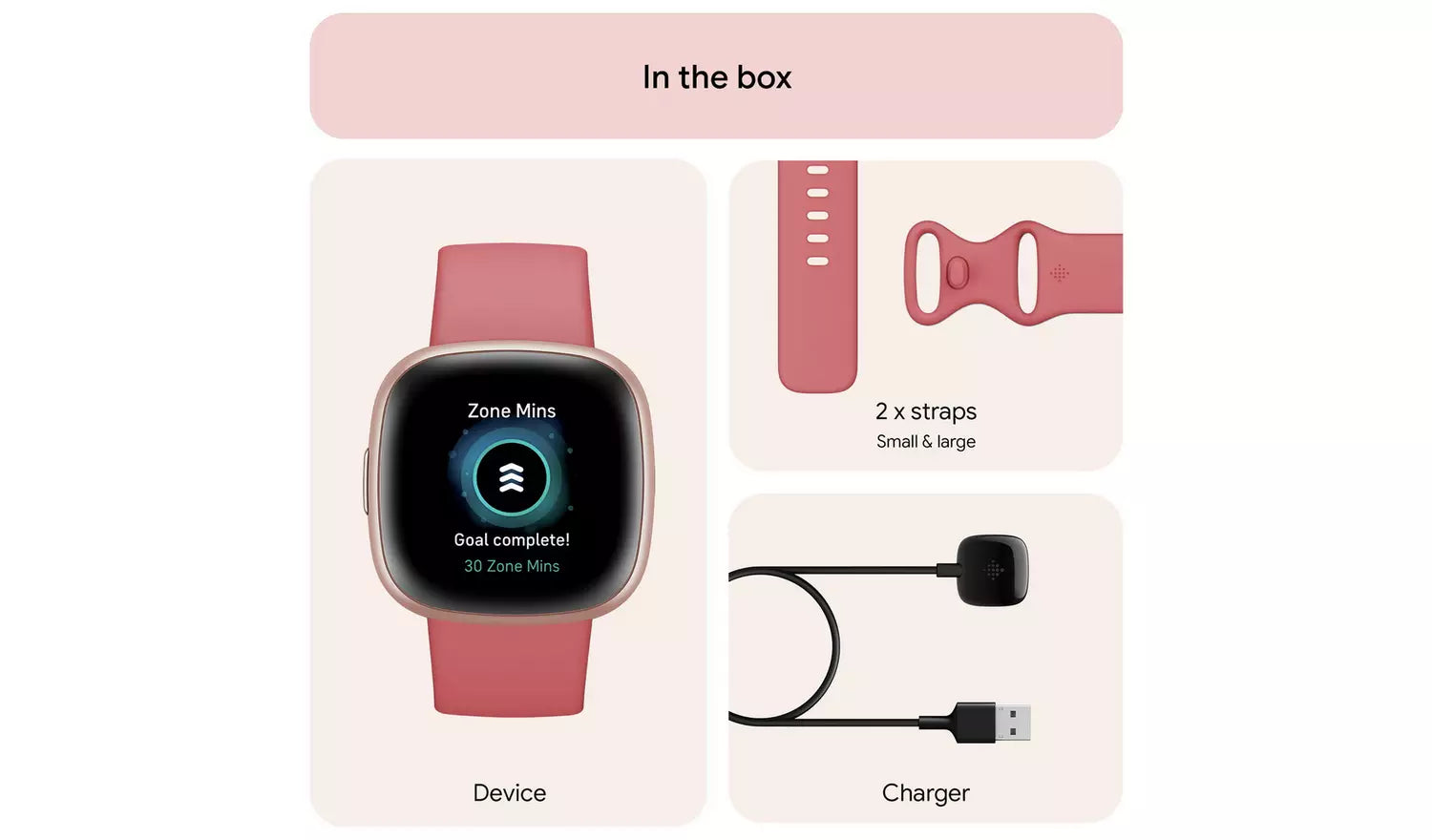 Fitbit Versa 4 Smart Watch – Pink Sand / Copper Rose (New) Google