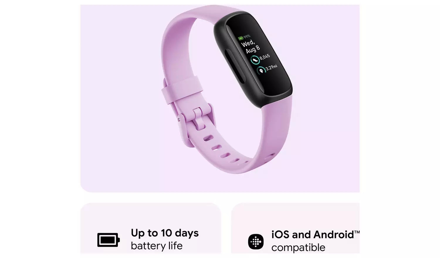 Fitbit Inspire 3 Fitness Tracker – Lilac (New) Google